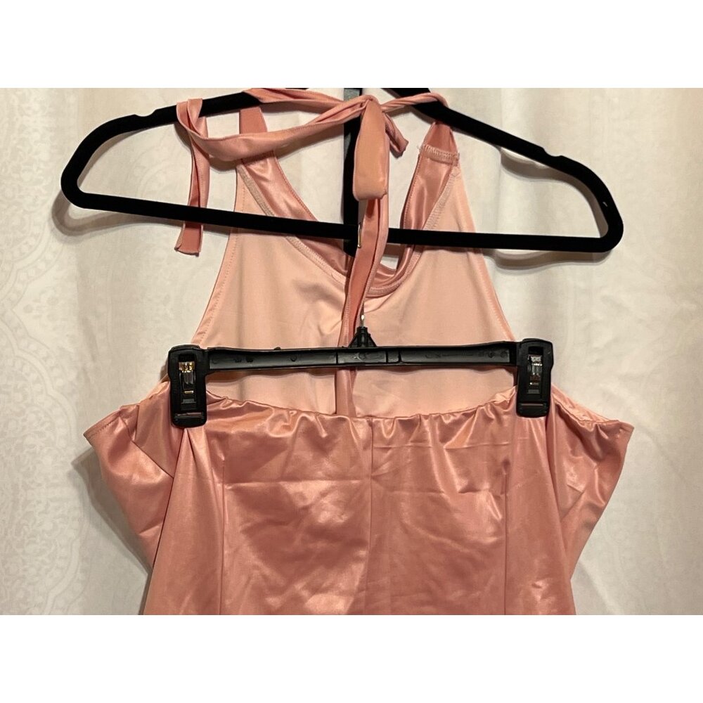 Pink Bunny Girl Halter Bodysuit XXL With Heart Cutout & Adjustable Side Ties - Picture 5 of 8